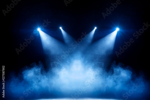 Wallpaper Mural Illuminated stage with scenic blue lights and smoke. Royalty high-quality free best stock image of abstract empty stage with colorful spotlights, display or montage your products  Torontodigital.ca