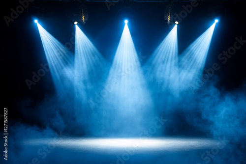 Wallpaper Mural Illuminated stage with scenic blue lights and smoke. Royalty high-quality free best stock image of abstract empty stage with colorful spotlights, display or montage your products  Torontodigital.ca