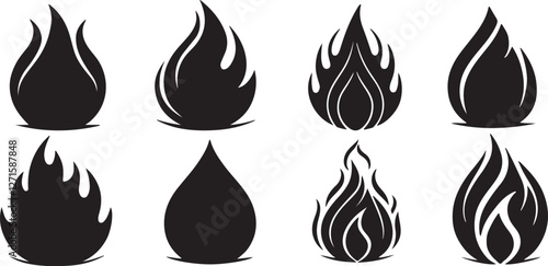 Set of simple small flames vector icons ans silhouettes bundle.