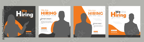 Join our team banners. We are hiring communication poster, help wanted advertising banner with speaker and vacant badge. Hr recruiting hire, vacancy job offer isolated vector signs set