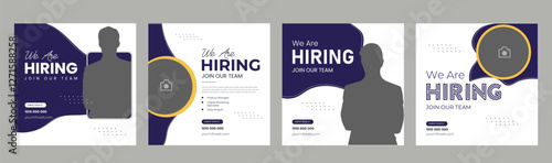 Join our team banners. We are hiring communication poster, help wanted advertising banner with speaker and vacant badge. Hr recruiting hire, vacancy job offer isolated vector signs set