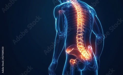 Wallpaper Mural 3D Medical Illustration of Human Spine with Glowing Pain Effect Highlighting Back Pain and Posture Issues Torontodigital.ca