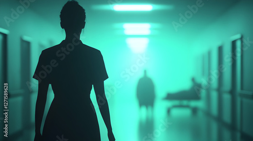 Suspenseful encounter in hospital hallway mysterious eerie ambiance unfolds