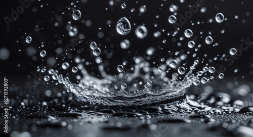 water splash formation with droplets on dark background liquid motion content.