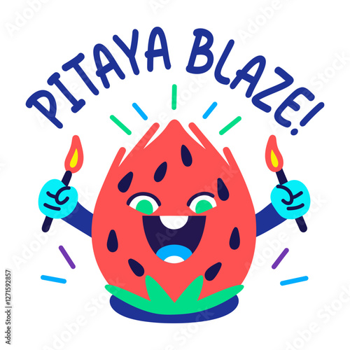 A cartoon style sticker of pitaya blaze typography