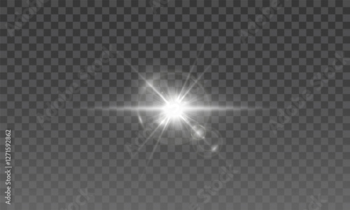 A bright and dazzling lens flare effect with sparkling light particles and shining beams, glowing beautifully on a transparent background, suitable for enhancing visual compositions