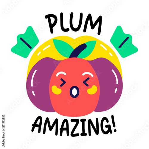 Amazing plum sticker in cartoon style
