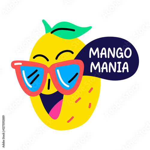 Cool mango sticker in cartoon style