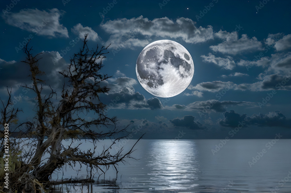 Naklejka premium moon over water