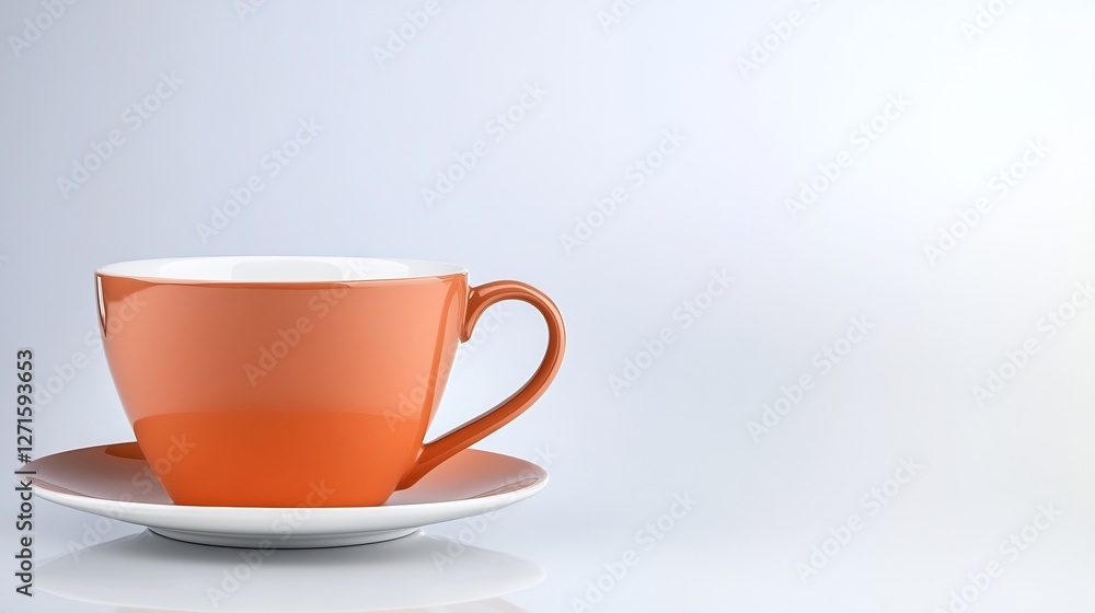 Warm orange teacup gently rests on saucer soft light background. AI Generated Warm orange teacup gently rests on saucer soft light background. AI Generated