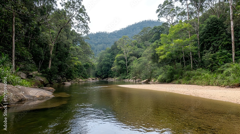 Tranquil River Scene in a Lush Tropical Forest Tranquil River Scene in a Lush Tropical Forest