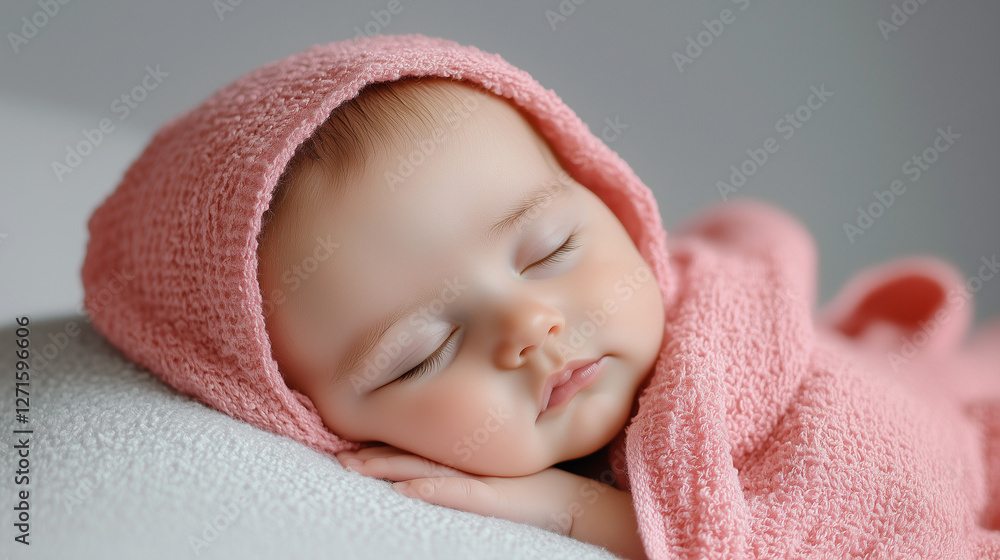 Newborn baby wrapped in pink towel while sleeping, isolated on white background Newborn baby wrapped in pink towel while sleeping, isolated on white background