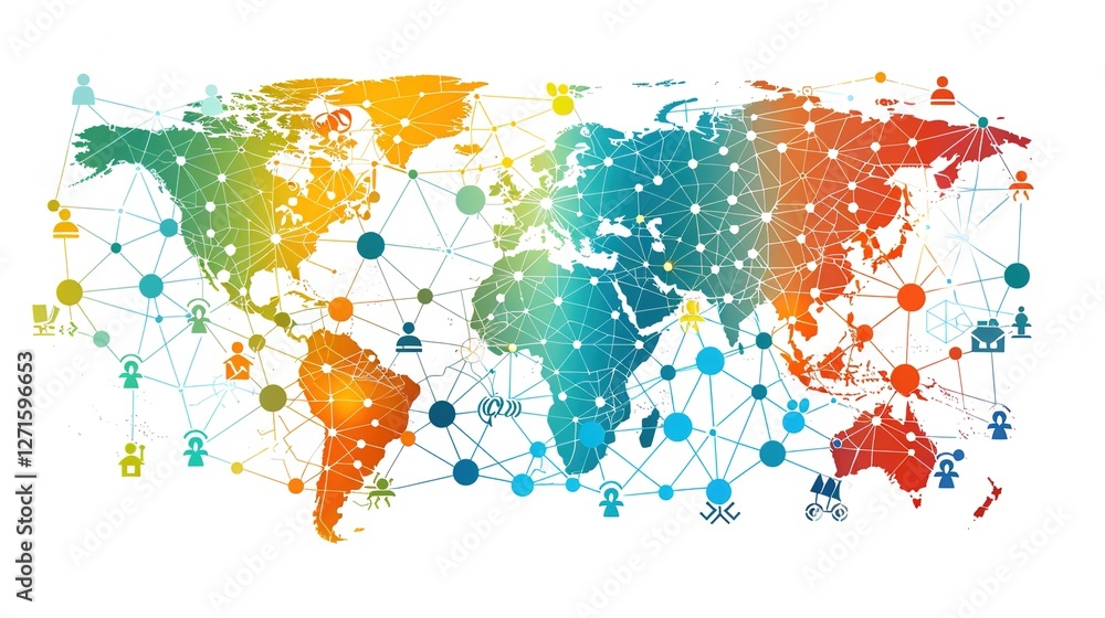 Fototapeta premium Revolutionizing Global Communication Networks: Interconnected Business Nodes and Human Resources Collaboration Across Worldwide Platforms – Enabling Seamless Digital Connectivity, Cross-Border Teamwor