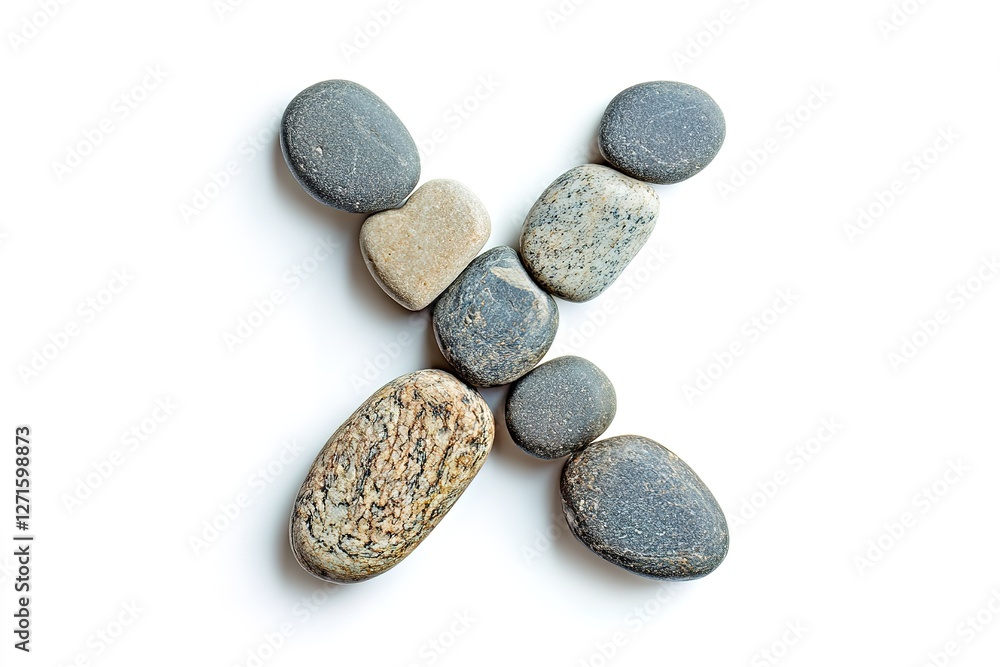 Stone Letter X: Creative Pebble Alphabet, Natural Texture, White Background. Perfect for branding, logos, websites, invitations, cards, and more. Elegant and unique design element. High-resolution Stone Letter X: Creative Pebble Alphabet, Natural Texture, White Background. Perfect for branding, logos, websites, invitations, cards, and more. Elegant and unique design element. High-resolution