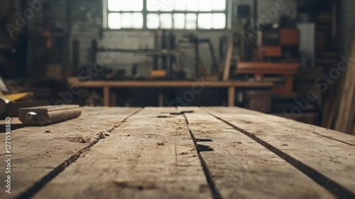 Wallpaper Mural Wooden workbench in a workshop with tools blurred in the background. Possible use for carpentry projects Torontodigital.ca