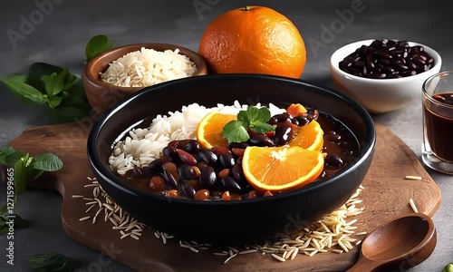 Delicious Feijoada with Rice and Orange Slices