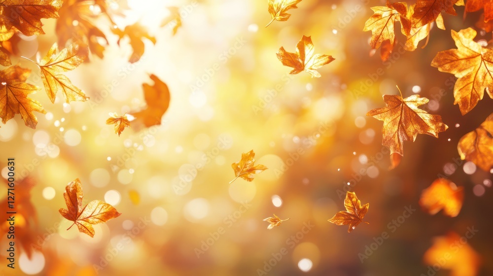 Autumn background with blurred golden autumn leaves and bokeh lights in a park Autumn background with blurred golden autumn leaves and bokeh lights in a park