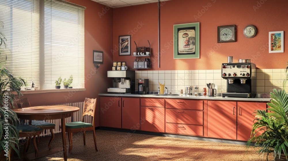 Retro Office Coffee Corner: A Cozy and Bright Workspace with Vintage Vibe Retro Office Coffee Corner: A Cozy and Bright Workspace with Vintage Vibe