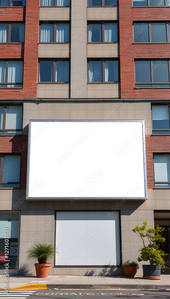 Blank billboard on the wall of building, isometry. White tone Blank billboard on the wall of building, isometry. White tone