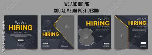 Join our team banners. We are hiring communication poster, help wanted advertising banner with speaker and vacant badge. Hr recruiting hire, vacancy job offer isolated vector signs set