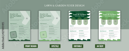 Lawn and gardening service flyer design template. Tree and gardening service poster leaflet design. lawnmower flyer template