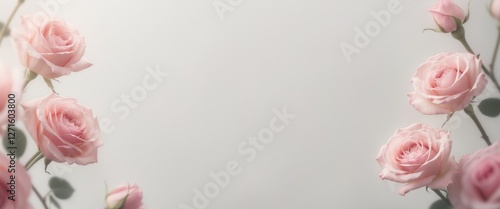 delicate pink rose floral border with blank space