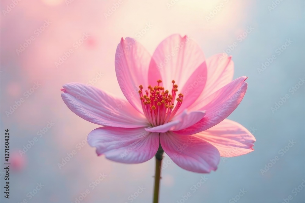 Delicate Pink Flower Blossom in Soft Sunlight, a Gentle Reminder of Nature's Beauty and Serenity Delicate Pink Flower Blossom in Soft Sunlight, a Gentle Reminder of Nature's Beauty and Serenity