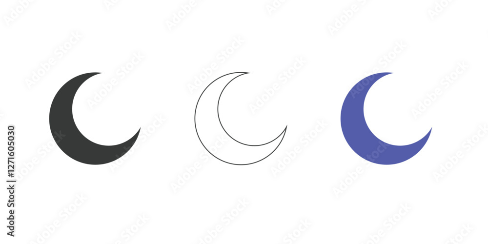 outline silhouette crescent moon icon set isolated on white background. Crescent moon icon on white background. Night icon. Crescent moon icon. Minimalist style. outline silhouette crescent moon icon set isolated on white background. Crescent moon icon on white background. Night icon. Crescent moon icon. Minimalist style.
