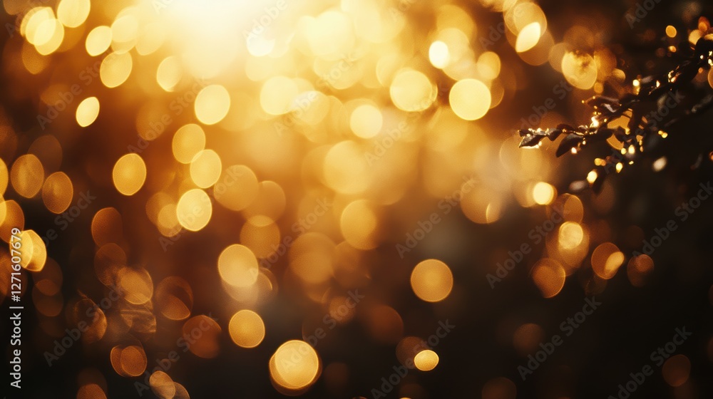 Fototapeta premium Golden bokeh background with sunlight shining through trees, creating a warm and inviting atmosphere for nature and lifestyle images.