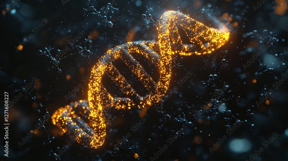 glowing chromosome floats in deep blue void illuminated soft neon light. glowing chromosome floats in deep blue void illuminated soft neon light.
