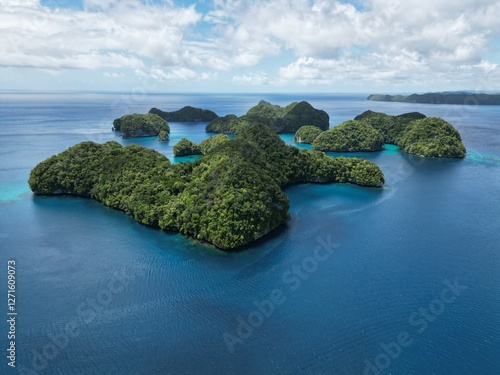 Aerial view over beautiful Philippine islands and deserted beaches.