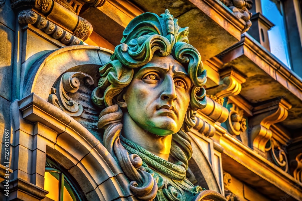 Obraz premium Architectural Detail: Ornate Figurehead on Building Facade