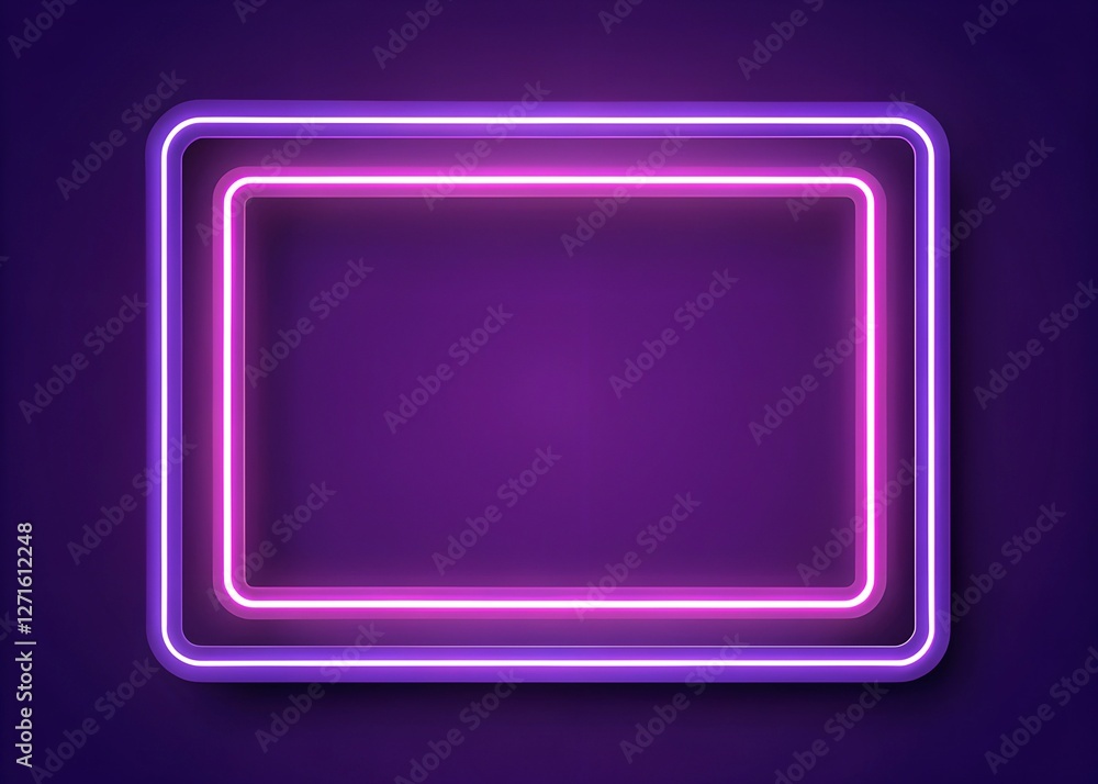 Neon square frame with shining effects on purple background Neon square frame with shining effects on purple background