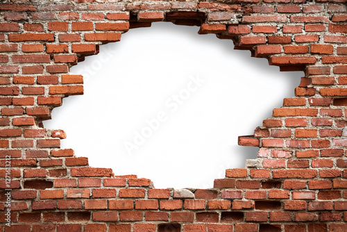 Wallpaper Mural Hope and freedom concept, old red brick wall with white hole background. Royalty high-quality free best stock of broken brick wall with white hole isolated background Torontodigital.ca