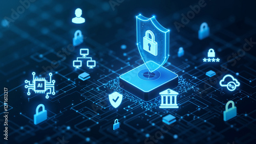 Cybersecurity and privacy concepts to protect data and encryption, secure internet network security technology. Protecting personal data by Lock icon of cyber security.