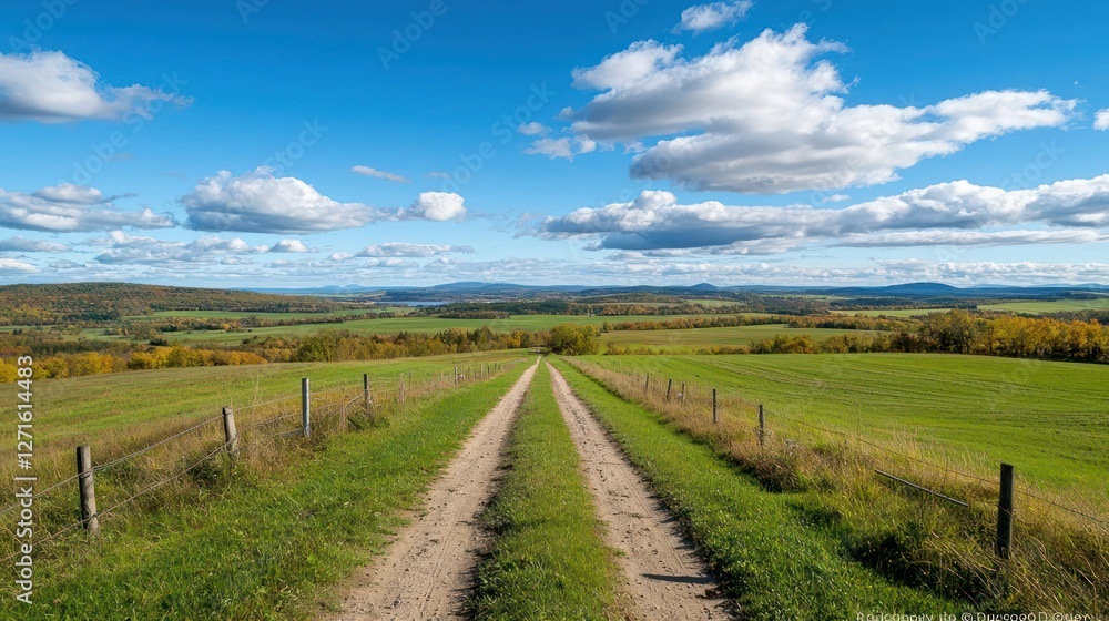 Autumn Landscape: Country Road Leading to Distant Hills Autumn Landscape: Country Road Leading to Distant Hills