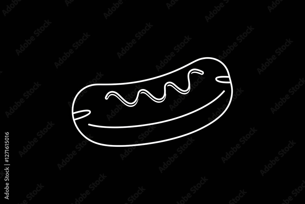 Simple outlined hot dog with mustard on top. Simple outlined hot dog with mustard on top.