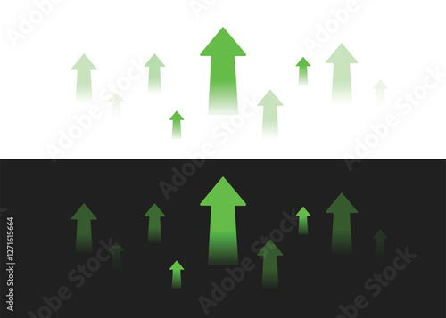 Rising green arrow isolated on white and black background. Business arrow sets goals concept for success Financial growth expanded the return on investment Profit Increase Chart
