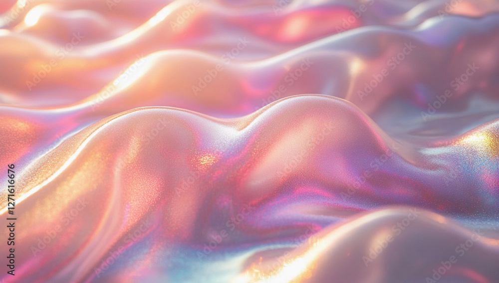 Fototapeta premium Iridescent holographic surface with rainbow-like light reflections creating a surreal abstract background