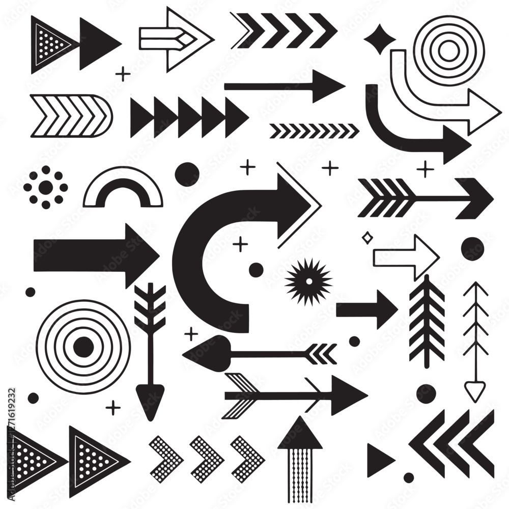 Obraz premium Indicator arrow, diverse direction, pointing symbol, navigation icon illustration, silhouette ,vector with white background