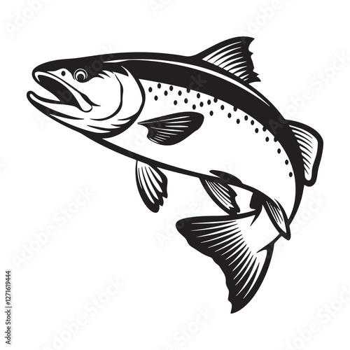 Salmon fish vector illustration, silhouette design on white background
