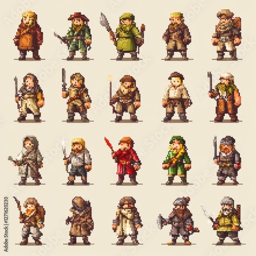 Pixelated NPC Characters Showcase Digital Realm Art Collection Fantasy Environment Aesthetic Perspective Retro Concept
