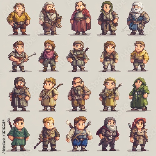 Pixelated NPC Character Collection Retro Gaming Digital Art Creative Environment Diverse Viewpoint Animated Concept