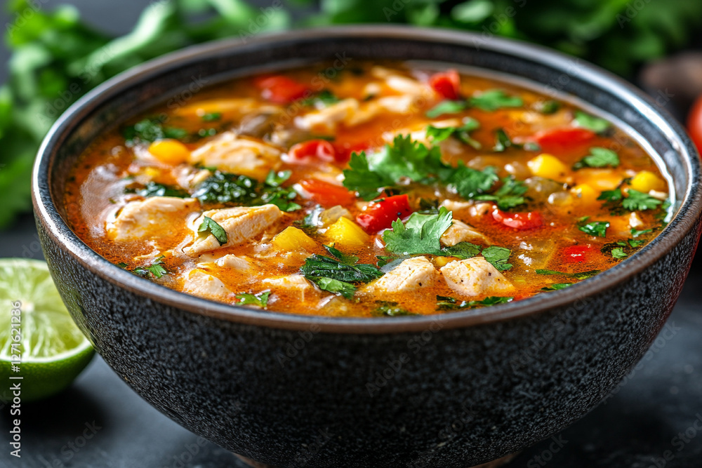 Chicken soup with hot peppers and lime. Chicken soup with hot peppers and lime.