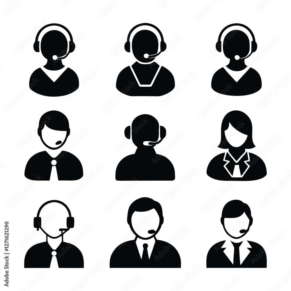 call center male and female model icon silhouette design bundle set call center male and female model icon silhouette design bundle set