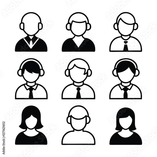 call center male and female model icon silhouette design set on a white background