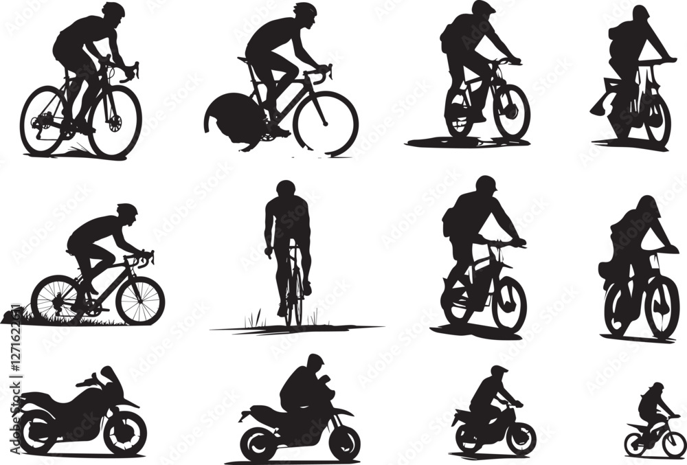 Fototapeta premium Cyclists and Motorcyclists Silhouettes