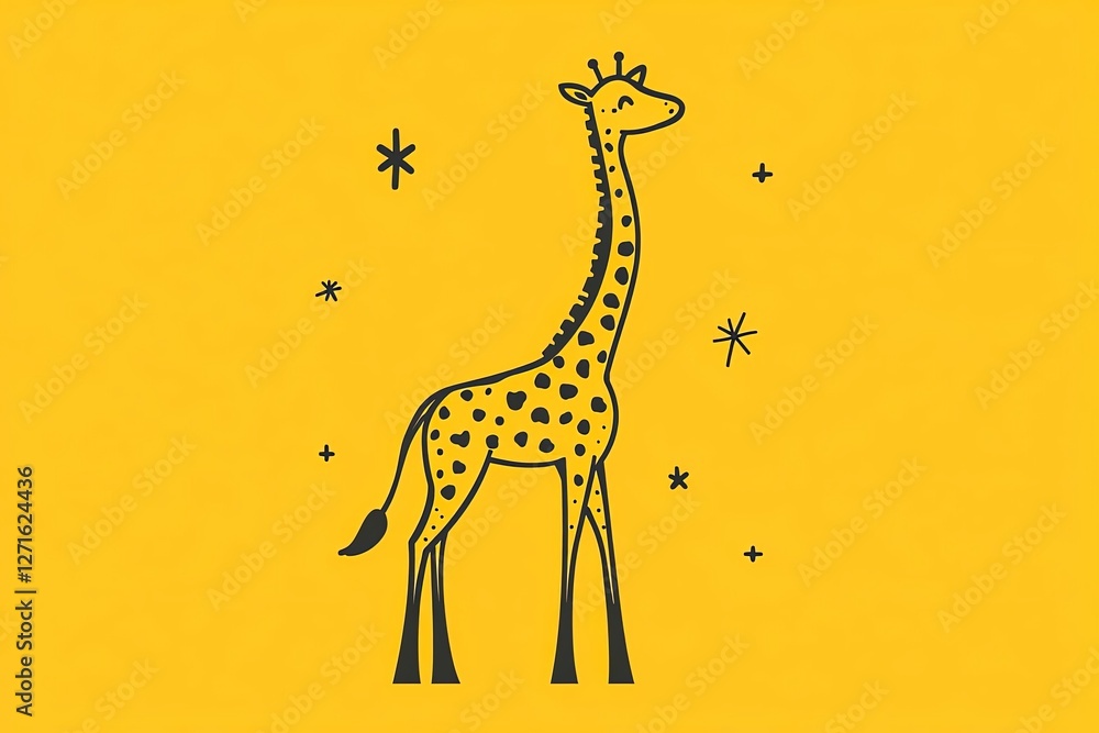 Fototapeta premium Cartoon-style outlined giraffe with its long neck stretched.