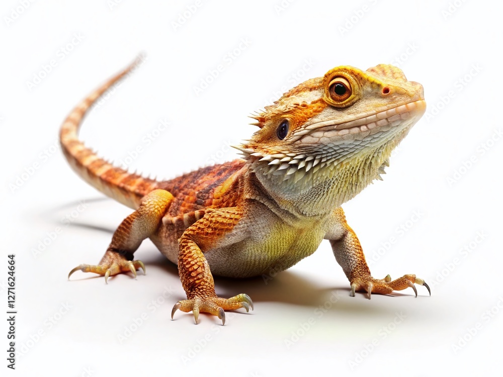 Naklejka premium Bearded Dragon Lizard Close-Up, Isolated on White Background, Reptile Pet Portrait