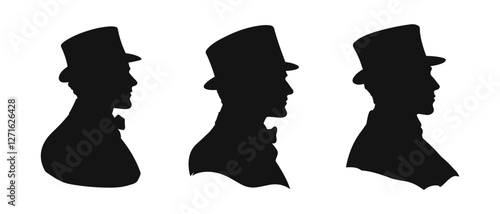 Silhouette of an elegant man in a top hat 
profile view of a face Vector illustration Gentleman in cylinder hat vintage old money elegant man victorian dress